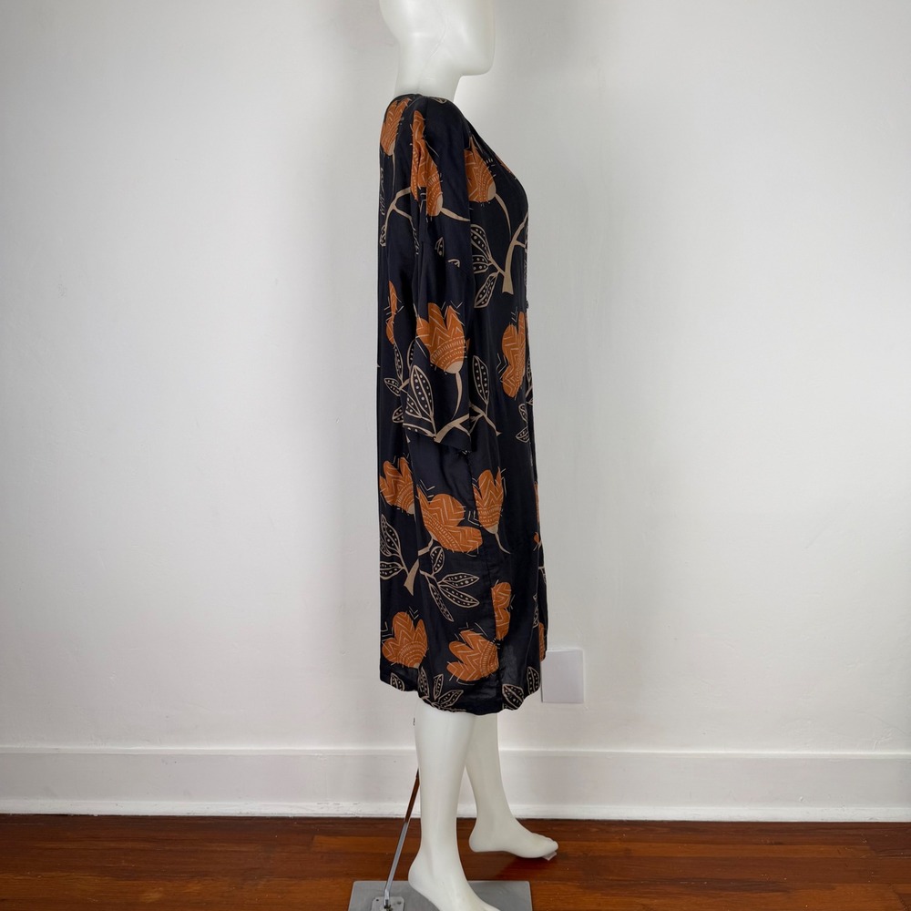 Gudrun Sjoden Womens Organic Cotton Floral Duster Cardigan Navy Rust Medium - Picture 3 of 14